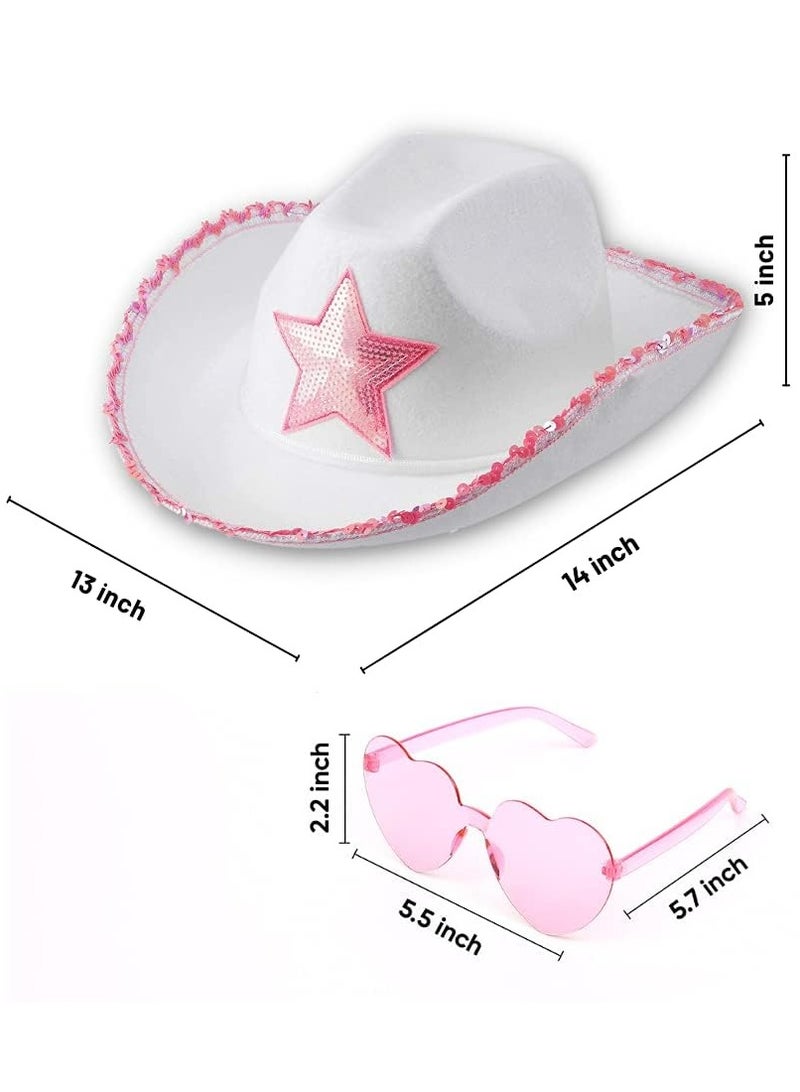Zikra Cowboy Hat and Glasses Tiara Sparkly Wide Brim for Women Preppy with Cowgirl Costume Accessories Adjustable Drawstring Party - Image 4