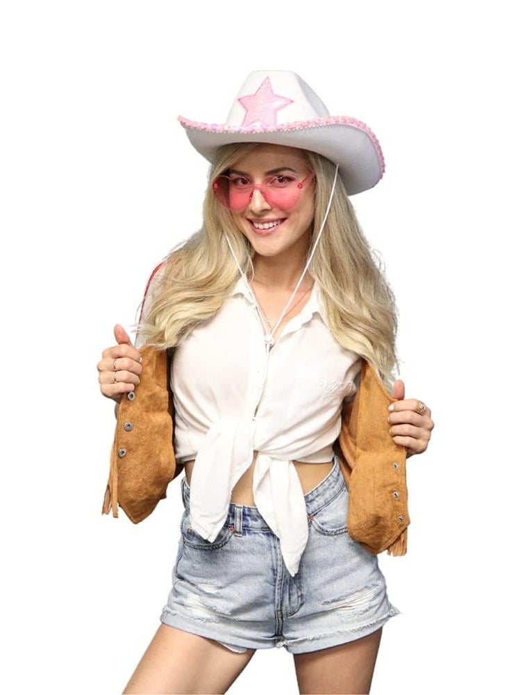Zikra Cowboy Hat and Glasses Tiara Sparkly Wide Brim for Women Preppy with Cowgirl Costume Accessories Adjustable Drawstring Party - Image 5