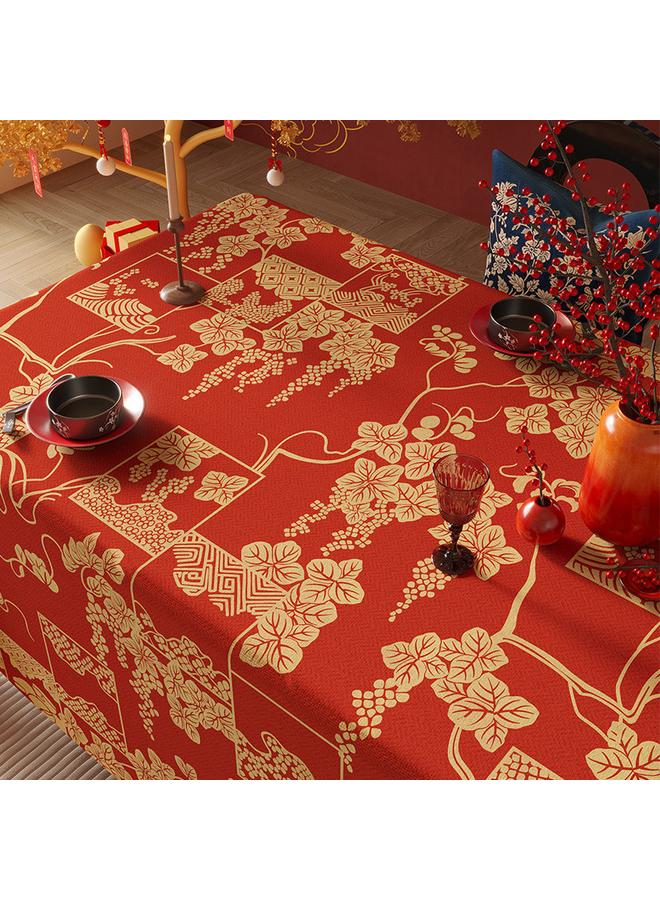 Bluejw 2025 New Year Atmosphere Tablecloth Year Of The Snake Spring Festival Tea Table Cloth Light Luxury Design Sense Waterproof New Year Tablecloth Red - Image 1