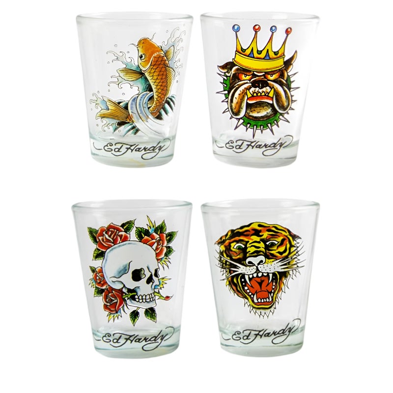 Silver Buffalo Silver Buffalo Ed Hardy Animals 4Pack Mini Glass Set 15 Ounces 