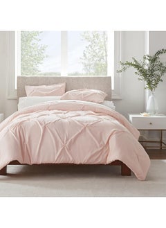Serta SERTA Simply Clean Ultra Soft 3 Piece Hypoallergenic Stain Resistant Pleated Duvet Cover Set, Full/Queen, Blush  - Image 1