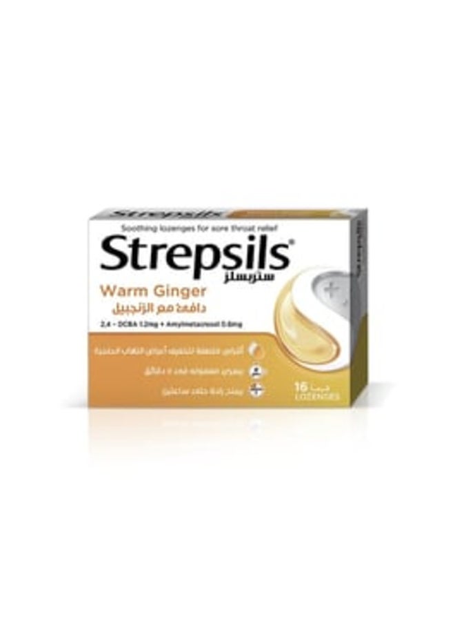 Strepsils Warm Ginger Soothing Lozenges for Sore Throat Relief, 16 Count