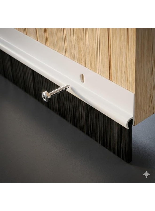 1M Door Draft Stopper Brush Seal Strip, Dust Guard Door Bottom Seal, Brush Weather Strip for Doors, Dust & Insect Blocker, White - Image 1