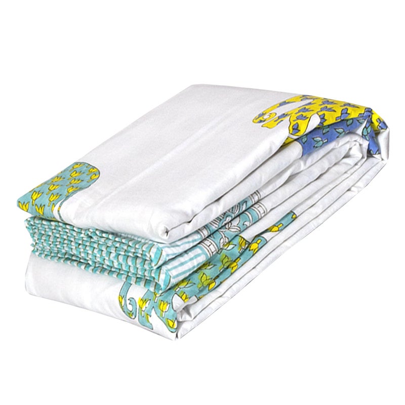 TOAIArt Jaipuri Dohar Quilt for Summer Hand Block Printed 3 Layers Reversible 100% Mulmul Cotton Flannel Filling Single Size 60” X 90” Elephant (White Blue Green Yellow) - Image 1