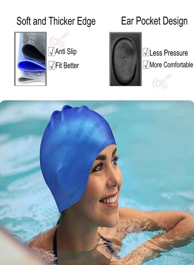 KARBD Silicone Swimming Cap with Ear & Hair Protection Unisex Water Sports Long Hair Cover Swim Pool Head Cap for Children Kids Adults Men Women Boys Girls (Universal Size, Ear Protection Black) - Image 5