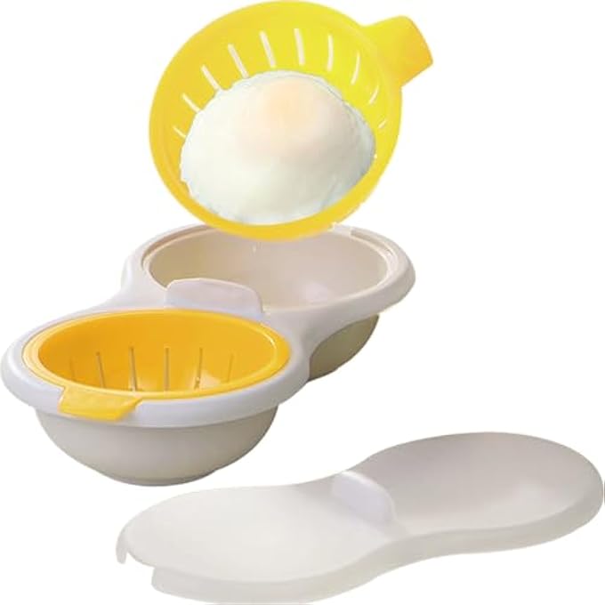 YelaJoy Microwave Egg Poacher 2 Eggs Double Layer Egg Boiler For Microwave 2 Cavity Eggs Poacher Steamer Boiled Egg Cup Mold Microwave Boiled Eggs Maker For Egg Boiler Hamburg Sandwiches Yellow - Image 1