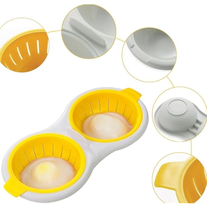 YelaJoy Microwave Egg Poacher 2 Eggs Double Layer Egg Boiler For Microwave 2 Cavity Eggs Poacher Steamer Boiled Egg Cup Mold Microwave Boiled Eggs Maker For Egg Boiler Hamburg Sandwiches Yellow - Image 3