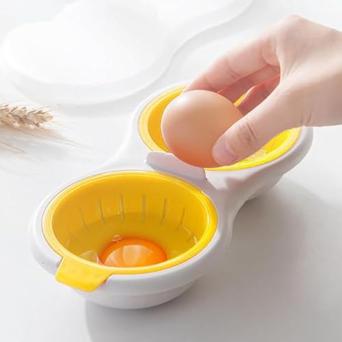 YelaJoy Microwave Egg Poacher 2 Eggs Double Layer Egg Boiler For Microwave 2 Cavity Eggs Poacher Steamer Boiled Egg Cup Mold Microwave Boiled Eggs Maker For Egg Boiler Hamburg Sandwiches Yellow - Image 5