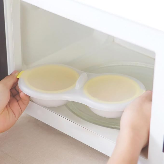 YelaJoy Microwave Egg Poacher 2 Eggs Double Layer Egg Boiler For Microwave 2 Cavity Eggs Poacher Steamer Boiled Egg Cup Mold Microwave Boiled Eggs Maker For Egg Boiler Hamburg Sandwiches Yellow - Image 4