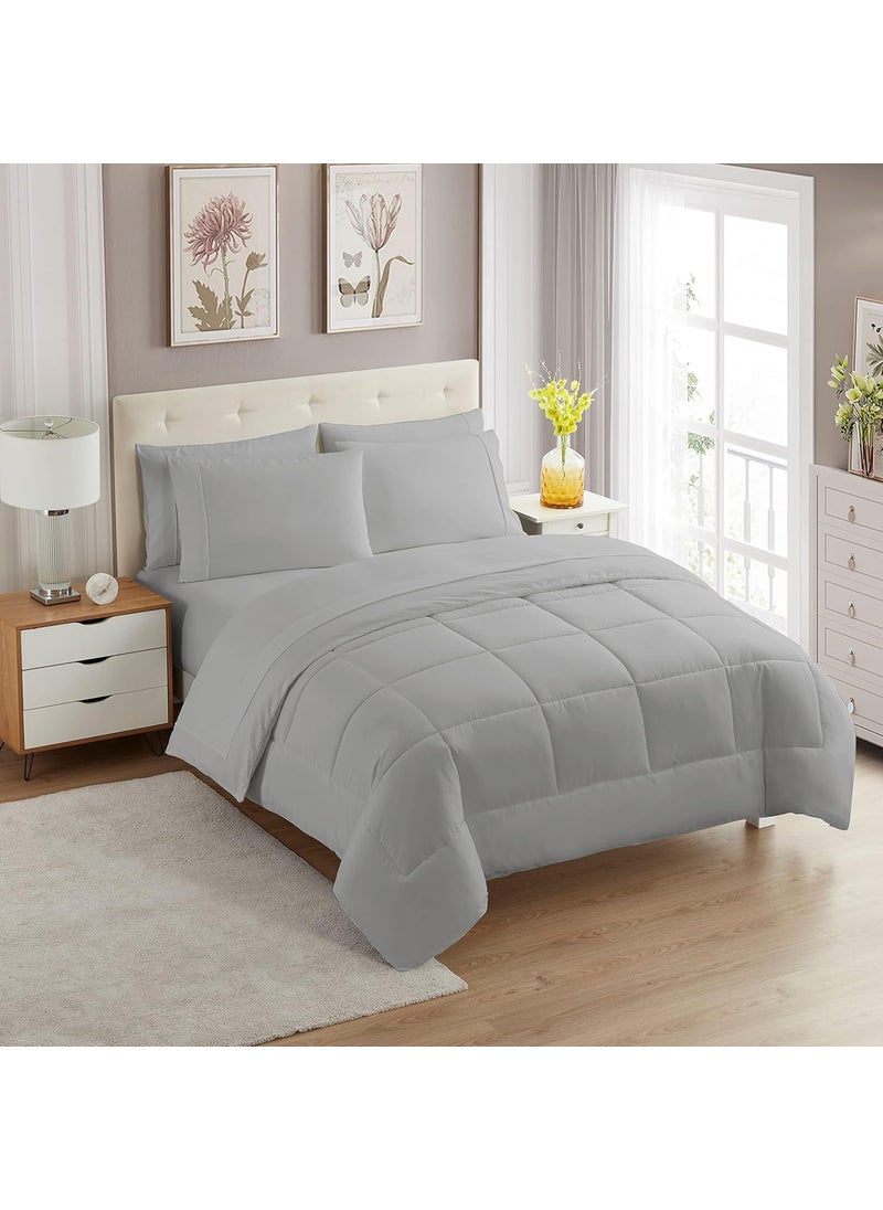 Sweet Home Collectio California King Comforter Set - Soft & Breathable 7-Piece Bedding Collection - 1 Comforter  1 Fitted Sheet  1 Flat  4 Pillowcases - Deep Pocket - Premium Quality - Ideal for All Seasons  Silver 