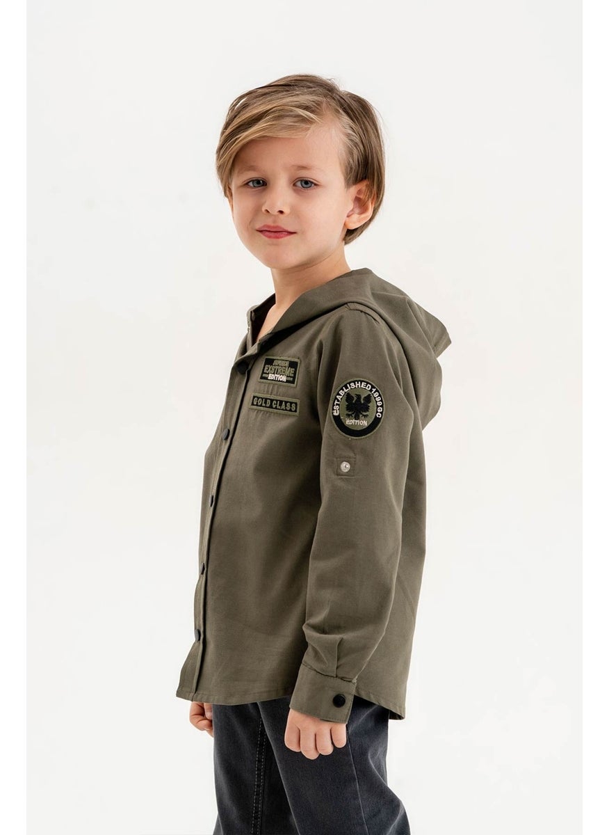 Gold Class Kidswear Snap-On Hooded Embroidered 100% Cotton Boy's Shirt  - Image 2