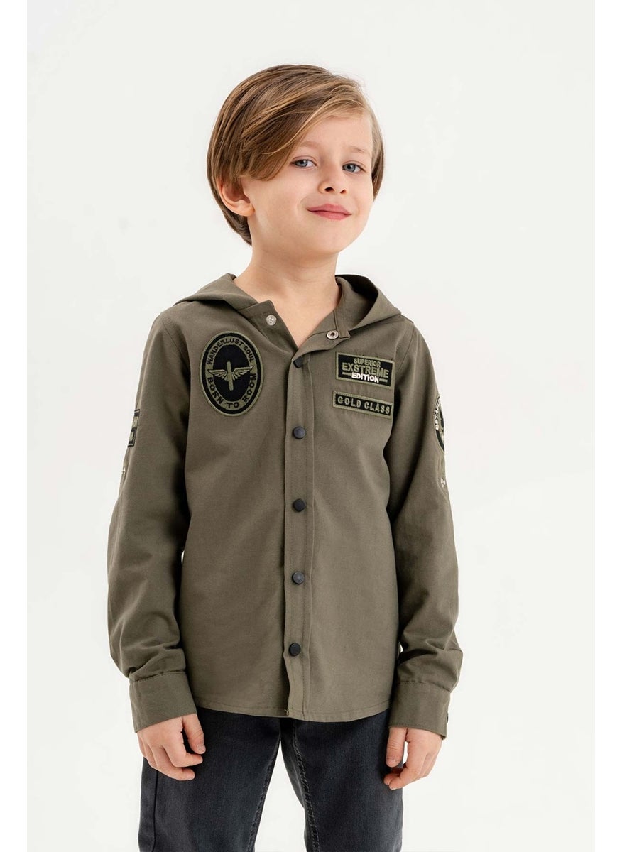 Gold Class Kidswear Snap-On Hooded Embroidered 100% Cotton Boy's Shirt  - Image 1