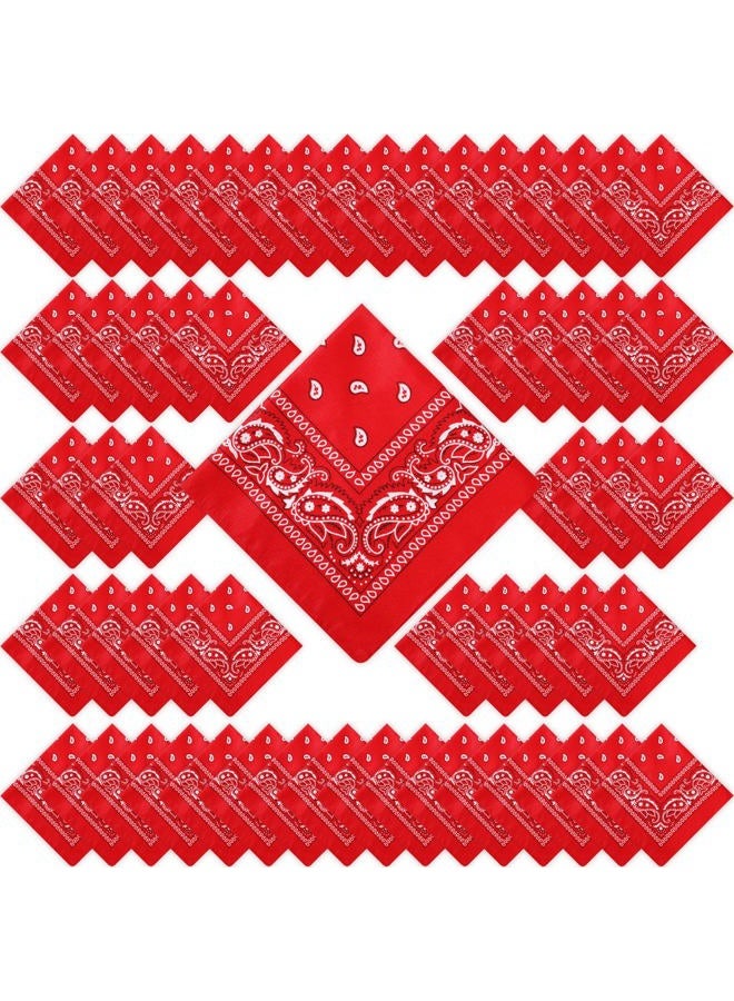 Handepo 100 Pack Bandanas Unisex Paisley Bandanas Bulk Multi Purpose Cowboy Head Wrap Necktie Face Cover Party Supplies, 21.26 inches (Stylish, Red) - Image 1