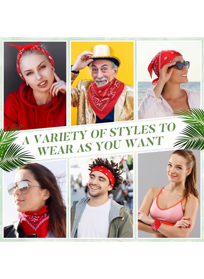Handepo 100 Pack Bandanas Unisex Paisley Bandanas Bulk Multi Purpose Cowboy Head Wrap Necktie Face Cover Party Supplies, 21.26 inches (Stylish, Red) - Image 2