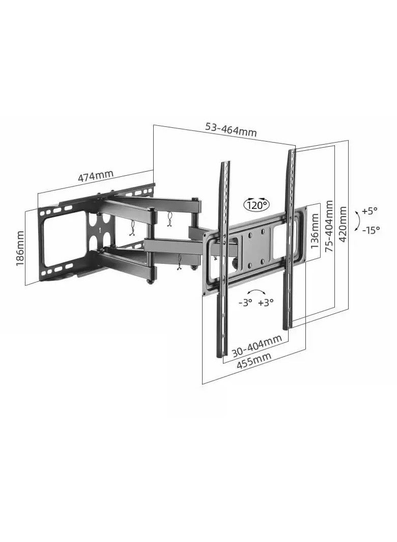 BEETEC Double Arms Swivel TV Wall Mount for 26"-70" LED & LCD Flat Panel TVs up to 45 kg/99 lbs, VESA up to 400x400mm, Full Motion, 464 mm Extension, Black | TF-SG807 - Image 2