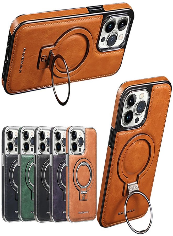 Rotroyce Luxury Leather Invisible Stand for iPhone Case, iPhone Leather Case with Magsafe, Case Drop Protection for iPhone 15/14/13/12 Pro Max (Brown, for iPhone 14 ProMax) - Image 2