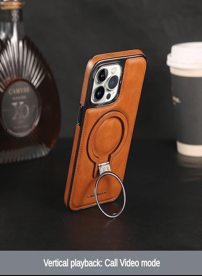 Rotroyce Luxury Leather Invisible Stand for iPhone Case, iPhone Leather Case with Magsafe, Case Drop Protection for iPhone 15/14/13/12 Pro Max (Brown, for iPhone 14 ProMax) - Image 4
