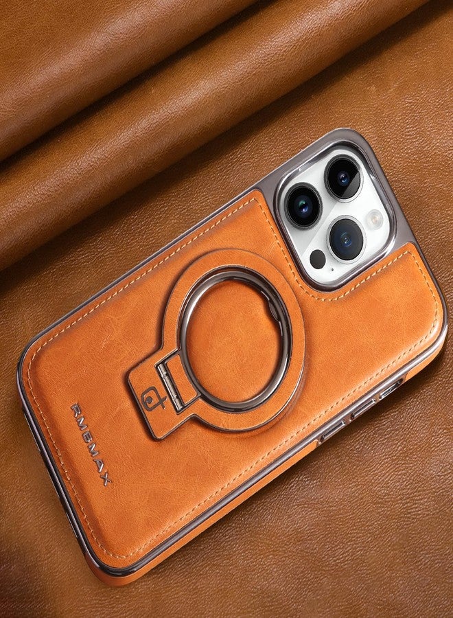 Rotroyce Luxury Leather Invisible Stand for iPhone Case, iPhone Leather Case with Magsafe, Case Drop Protection for iPhone 15/14/13/12 Pro Max (Brown, for iPhone 14 ProMax) - Image 1