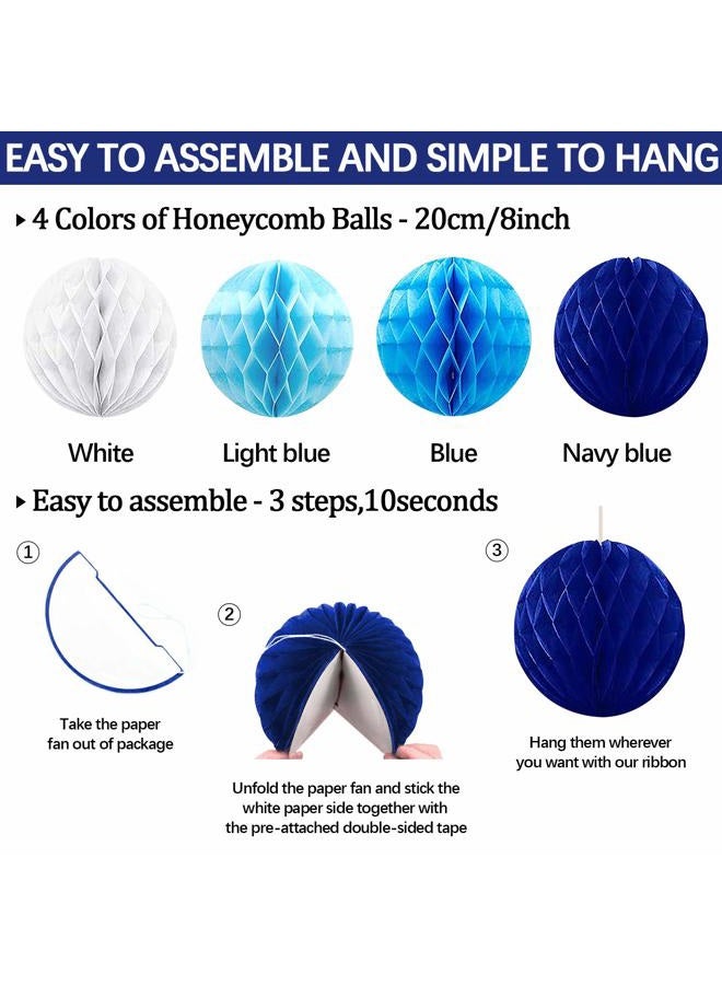 Marwey Navy Blue Party Decoration,23Pcs Hanging Paper Fans,Pom Poms Flowers,Garland String Polka Dot and Triangle Bunting Flag Packs for Boy Birthday, Bridal Shower,Baby Boy Showers,Wedding - Image 5