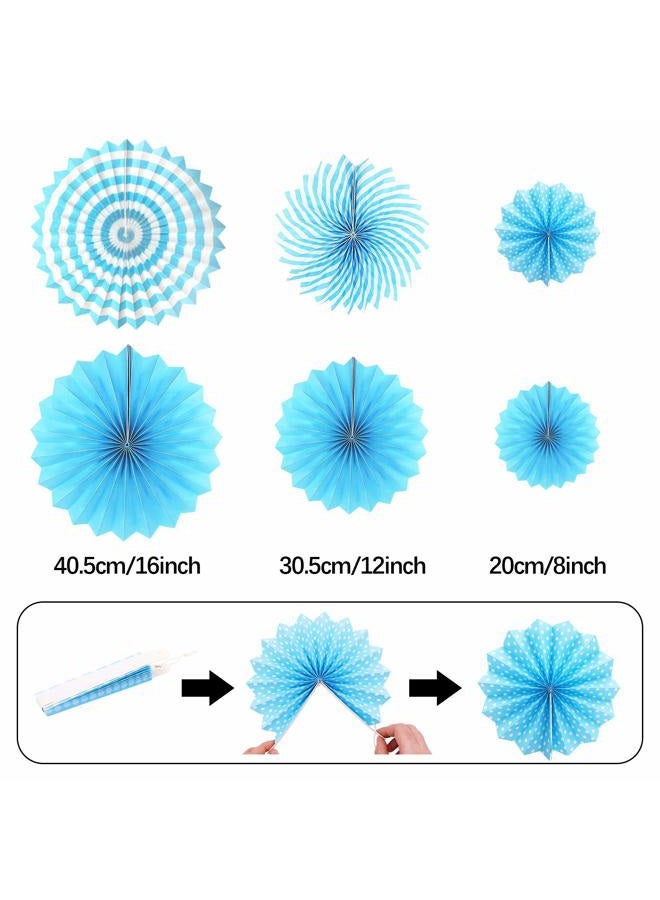 Marwey Navy Blue Party Decoration,23Pcs Hanging Paper Fans,Pom Poms Flowers,Garland String Polka Dot and Triangle Bunting Flag Packs for Boy Birthday, Bridal Shower,Baby Boy Showers,Wedding - Image 4