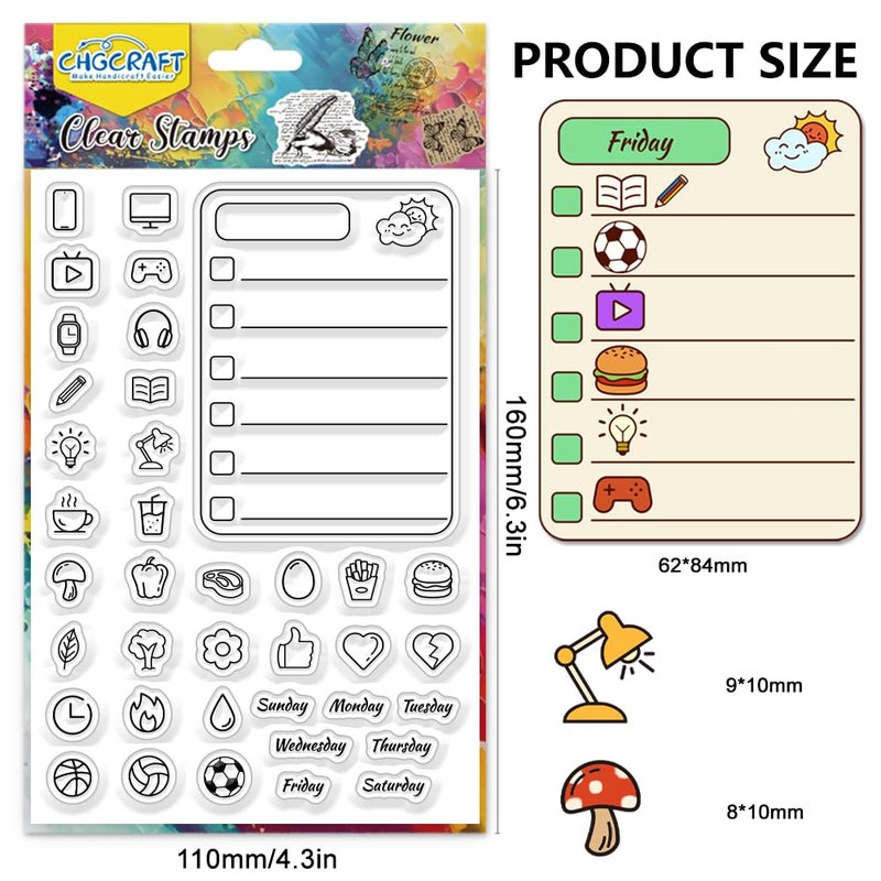 CHGCRAFT Daily Icons Checklist Week Clear Stamp Silicone Clear Stamps Transparent Handicraft Stamps for DIY Scrapbooking Photo Album Decorative Cards Making, Mixed Shapes, 6.3x4.3inch - Image 2