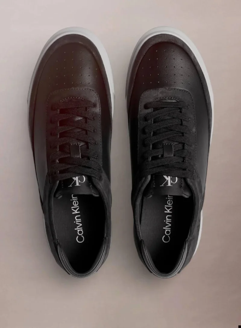Calvin Klein Jeans Black/Travertine Leather And Suede Signature Trainers for Men | Best Price UAE