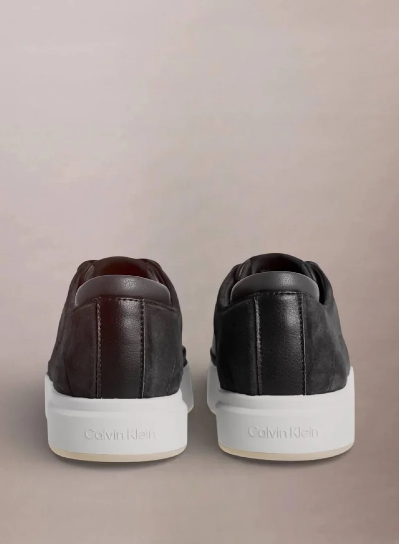 Calvin Klein Jeans Black/Travertine Leather And Suede Signature Trainers for Men | Best Price UAE