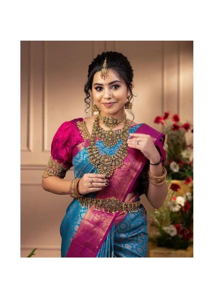 مملكة الإكسسوارات ساري حريري كانجيفارام باناراسي بيتاني جاكار حريري مع قطعة بلوزة غير مخيطة - Image 1