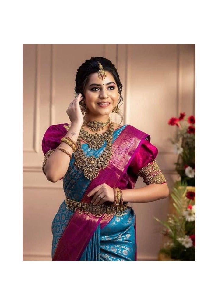 مملكة الإكسسوارات ساري حريري كانجيفارام باناراسي بيتاني جاكار حريري مع قطعة بلوزة غير مخيطة - Image 3