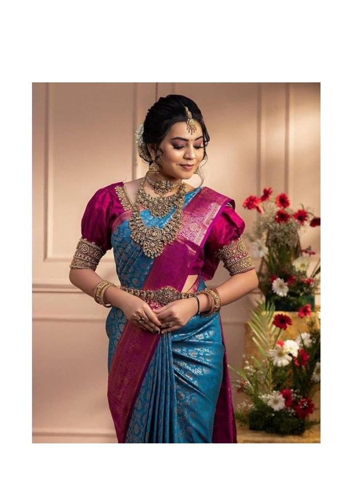 مملكة الإكسسوارات ساري حريري كانجيفارام باناراسي بيتاني جاكار حريري مع قطعة بلوزة غير مخيطة - Image 5