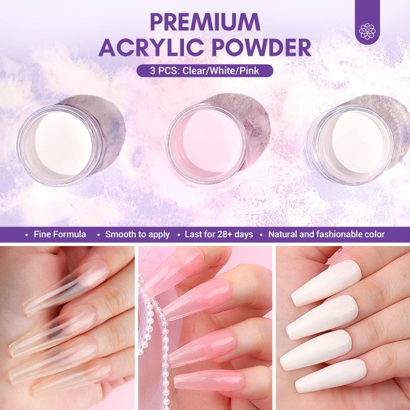 SAVILAND Acrylic Nail Kit with Drill: Professional Nails Kit Acrylic Set for Beginners with Everything White Pink Clear Acrylic Powder and Liquid Set Brushes 100 Forms Manicure Tools Home Salon DIY - Image 3