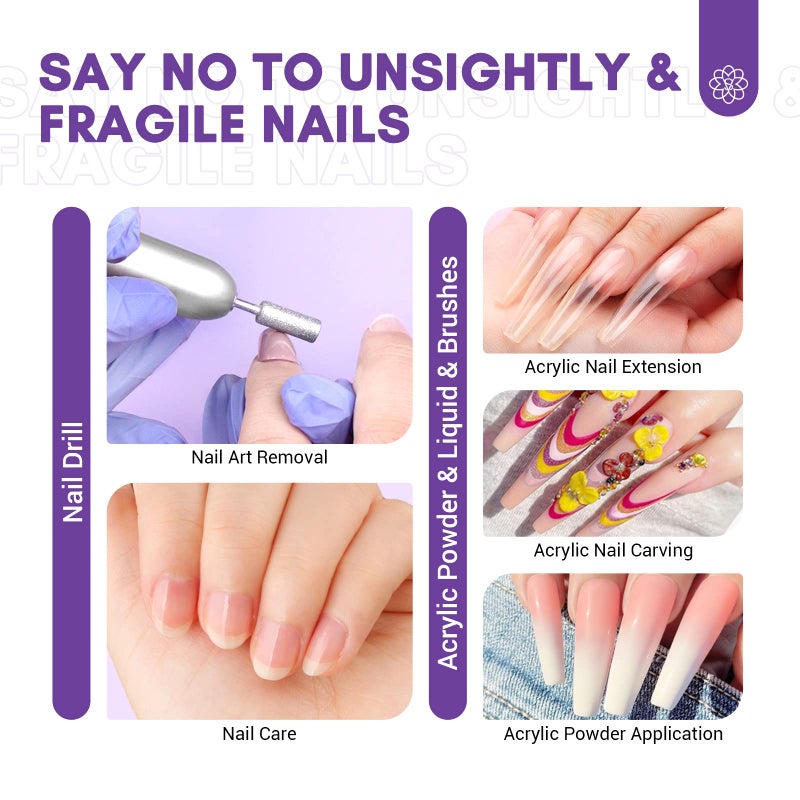 SAVILAND Acrylic Nail Kit with Drill: Professional Nails Kit Acrylic Set for Beginners with Everything White Pink Clear Acrylic Powder and Liquid Set Brushes 100 Forms Manicure Tools Home Salon DIY - Image 2