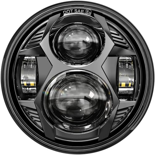 AUDEXEN 5.75 Inch Round Led Headlight 51W 5-3/4" Headlight Compatible with Harley Dyna Sportster Iron 883 Street Rod Street Bob Softail Deuce Custom Super Wide Glide Motorcycle, Red - Image 1