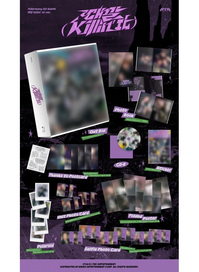DREAMUS P1HARMONY 때깔 Killin' It 1st Album CD+Folded Poster on Pack+Photobook+Thanks to Postcard+Sticker+Polaroid+Selfie+Unit photocard+Tracking Sealed P1H (Killin It Version) - Image 3