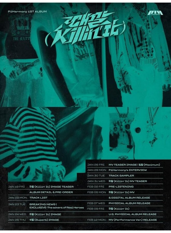 DREAMUS P1HARMONY 때깔 Killin' It 1st Album CD+Folded Poster on Pack+Photobook+Thanks to Postcard+Sticker+Polaroid+Selfie+Unit photocard+Tracking Sealed P1H (Killin It Version) - Image 4