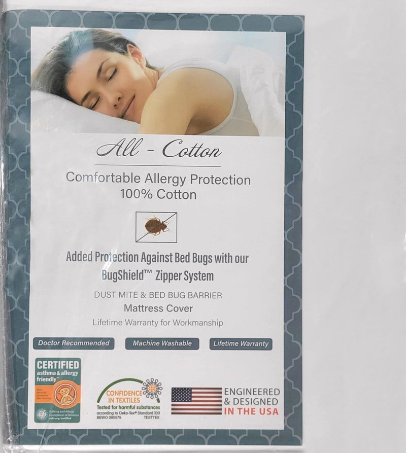 National Allergy National Allergy Superior 100 Cotton Twin Mattress Protector Zippered  39 x 75 x 9  Hypoallergenic Bed Encasement  Breathable Dust Proof Cover  AAFA  OekoTEX Standard 100 Certified 