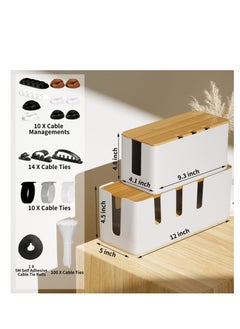 XiuWoo 2 Pack Cable Organizer Box with 135PCS Cable Clips Set, Wood Lid, Cord Organizer for Desk, TV Wires, Computer USB Hub System to Cover and Hide & Power Strips & Cords for Home & Office, white 4  - Image 5