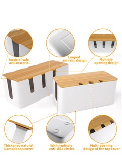 XiuWoo 2 Pack Cable Organizer Box with 135PCS Cable Clips Set, Wood Lid, Cord Organizer for Desk, TV Wires, Computer USB Hub System to Cover and Hide & Power Strips & Cords for Home & Office, white 4  - Image 2