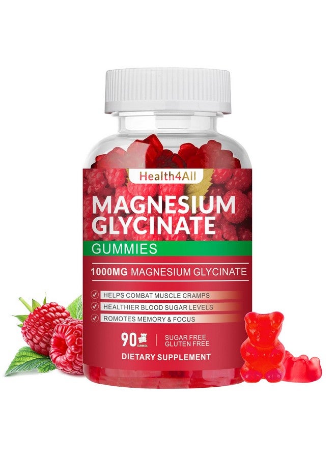 Health4All Magnesium Glycinate Gummies 1000mg, High Absorption Sugar Free Magnesium Potassium Supplement for Relaxation, Stress Relief, and Sleep Support for Adults & Kids - 90 Raspberry Gummies - Image 1