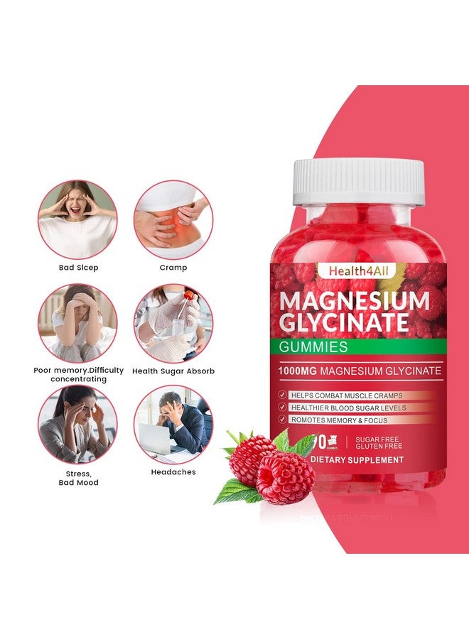 Health4All Magnesium Glycinate Gummies 1000mg, High Absorption Sugar Free Magnesium Potassium Supplement for Relaxation, Stress Relief, and Sleep Support for Adults & Kids - 90 Raspberry Gummies - Image 3