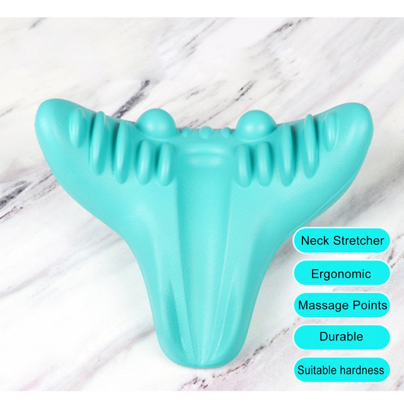 Cervical Traction Device: Blue With 15 Acupressure Massage Points Neck Stretcher Pillow - Ergonomic Spine Curvature Restoration Neck Shoulder Relaxer for Office Workers Drivers Students - Image 2