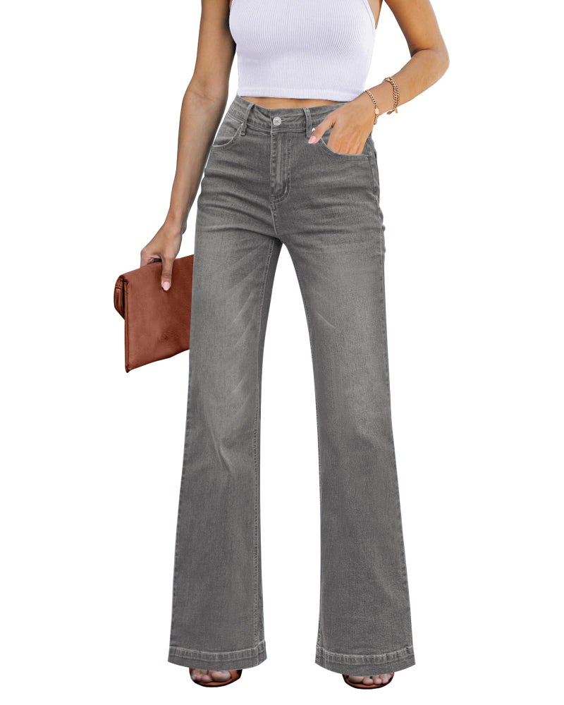 GRAPENT 70s Clothes for Women's Baggy Jeans Women's High Waisted Wide Leg Pants Womens High Waisted Jeans for Women Stretch Bootcut Western Womens Size 10 Color Smoked Gray Size 8 10 - Image 1
