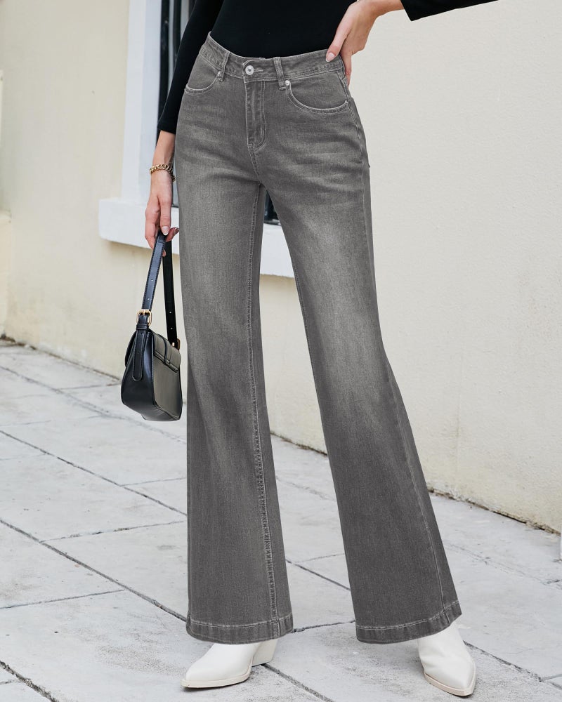 GRAPENT 70s Clothes for Women's Baggy Jeans Women's High Waisted Wide Leg Pants Womens High Waisted Jeans for Women Stretch Bootcut Western Womens Size 10 Color Smoked Gray Size 8 10 - Image 3