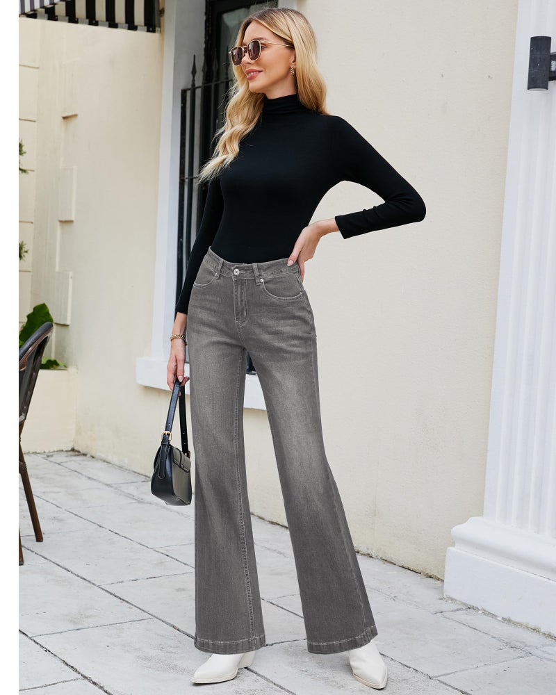 GRAPENT 70s Clothes for Women's Baggy Jeans Women's High Waisted Wide Leg Pants Womens High Waisted Jeans for Women Stretch Bootcut Western Womens Size 10 Color Smoked Gray Size 8 10 - Image 5