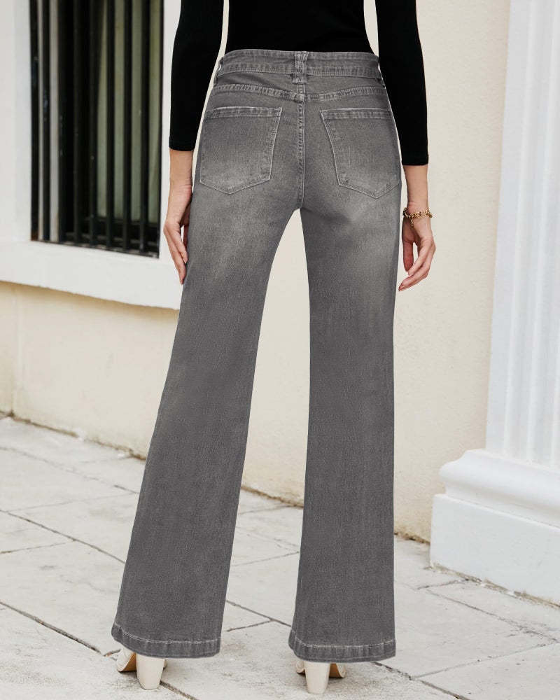 GRAPENT 70s Clothes for Women's Baggy Jeans Women's High Waisted Wide Leg Pants Womens High Waisted Jeans for Women Stretch Bootcut Western Womens Size 10 Color Smoked Gray Size 8 10 - Image 2