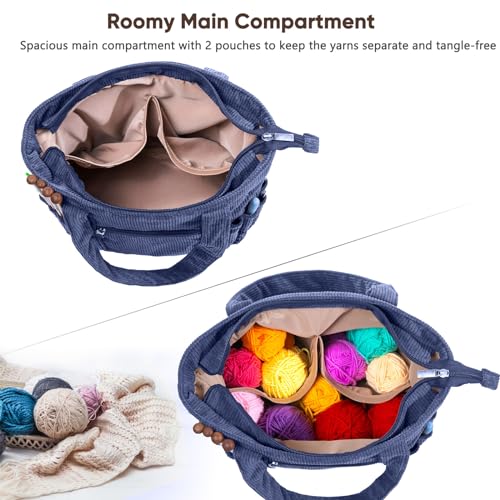 MYBAGZING Crochet Bag and Tote Corduroy Yarn Bag Yarn Holder for Crocheting Crochet Storage Bag for Crochet Hooks Crochet Accessories Knitting Bag for Crochet Lovers Mothers Day Gift - Image 3