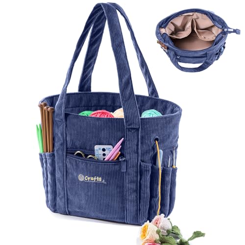 MYBAGZING Crochet Bag and Tote Corduroy Yarn Bag Yarn Holder for Crocheting Crochet Storage Bag for Crochet Hooks Crochet Accessories Knitting Bag for Crochet Lovers Mothers Day Gift - Image 1