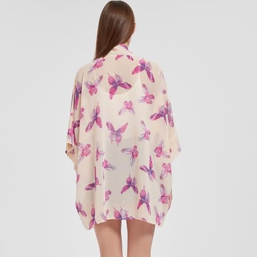 Max Hsuan Women's Loose Print Sheer Chiffon Kimono Beach Swim Cover up Cardigan Capes - Image 5