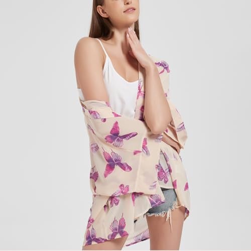 Max Hsuan Women's Loose Print Sheer Chiffon Kimono Beach Swim Cover up Cardigan Capes - Image 3
