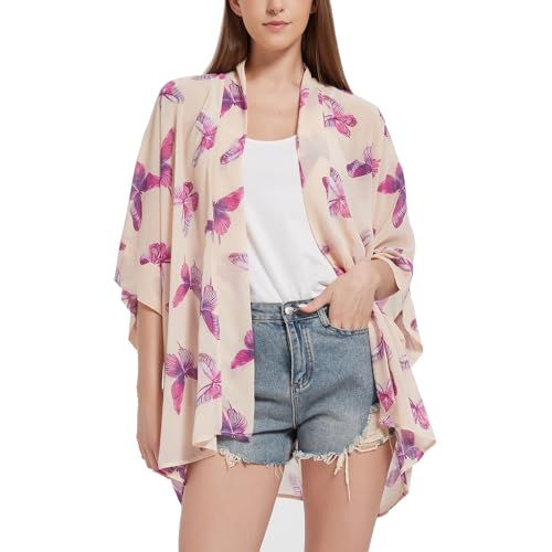 Max Hsuan Women's Loose Print Sheer Chiffon Kimono Beach Swim Cover up Cardigan Capes - Image 1